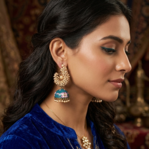 Meenakari Jhumka Jhumki Earrings with Beaded Tassel