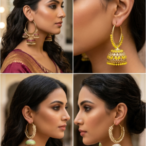 Alternative view of Designer 3 Jhumkis hoop style Earrings with Beaded Tassel