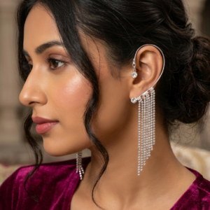 Silver Stone Multi Strings Ear Cuffs