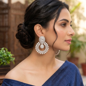 Stones Pearl Chandbali Earrings