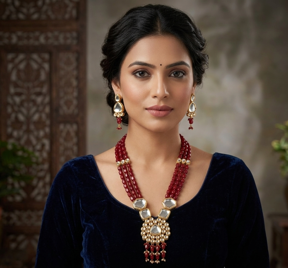 Semi Precious Kundan Long necklace set